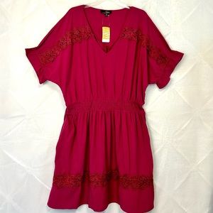 NWT Suzanne Betro Fuchsia Lace Trimmed Dress 1X